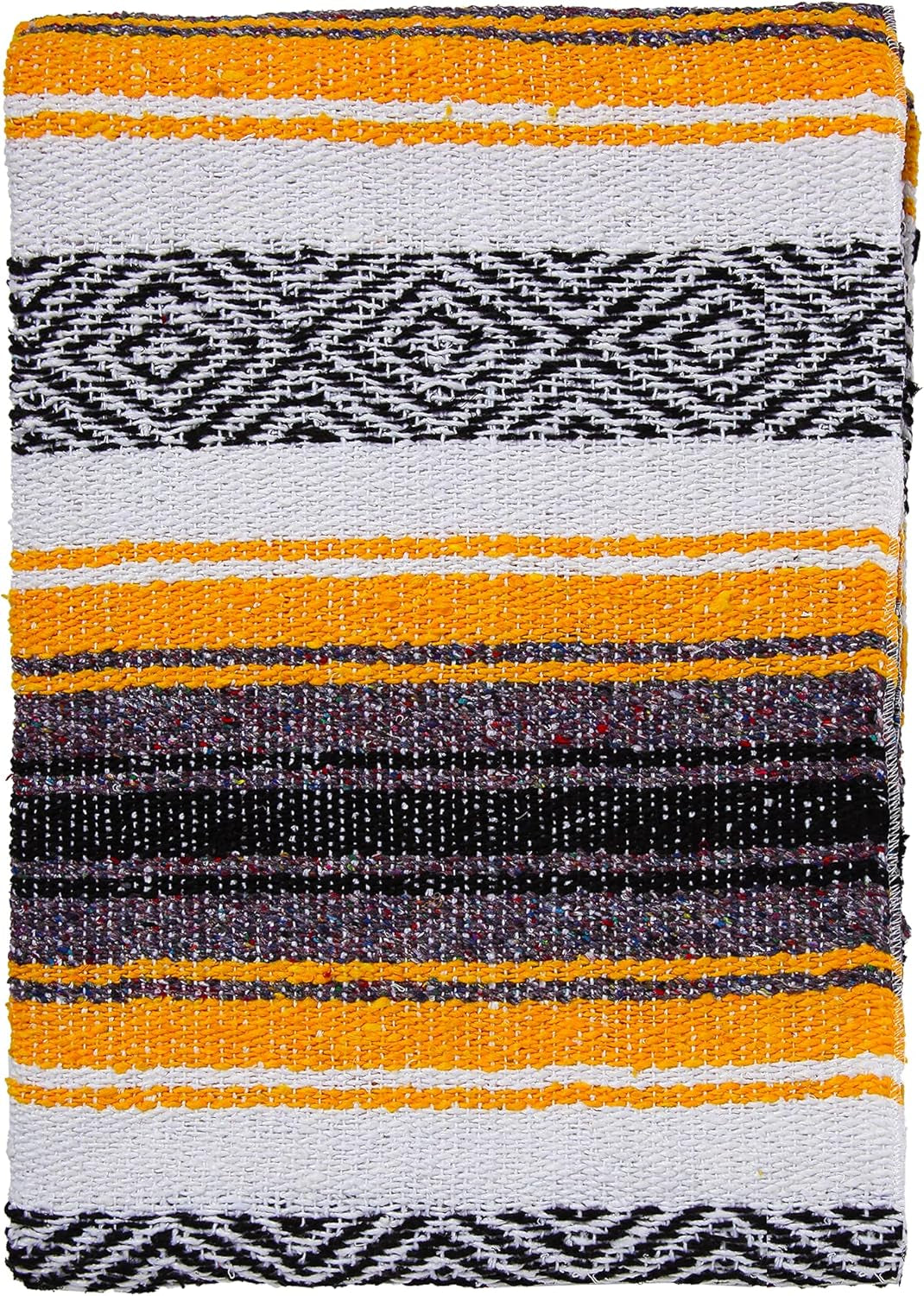 Mexican Yoga Blanket | Colorful Falsa Serape | Park Blanket, Yoga Towel, Picnic, Beach Blanket, Patio Blanket, Soft Woven Saddle Blanket, Boho Home Décor (Yellow)