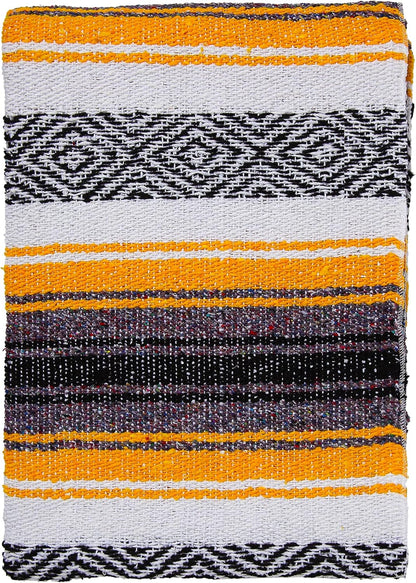 Mexican Yoga Blanket | Colorful Falsa Serape | Park Blanket, Yoga Towel, Picnic, Beach Blanket, Patio Blanket, Soft Woven Saddle Blanket, Boho Home Décor (Yellow)